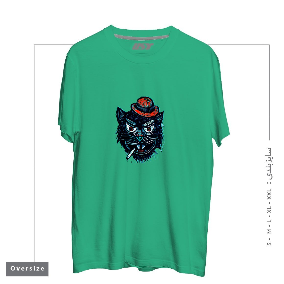 طرح TOUGH CAT تیشرت اورسایزرنگ سبز
