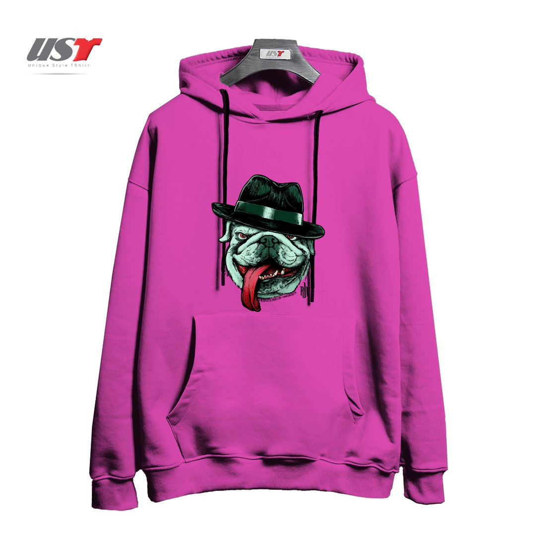 طرح WISEGUY BULLDOG هودی اورسایزرنگ صورتی