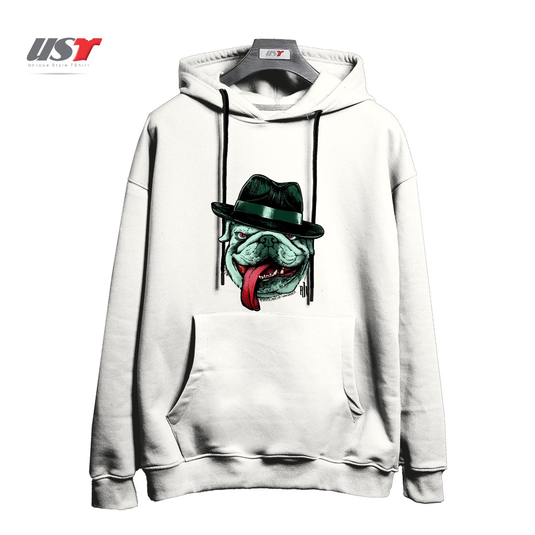 طرح WISEGUY BULLDOG هودی اورسایزرنگ سفید
