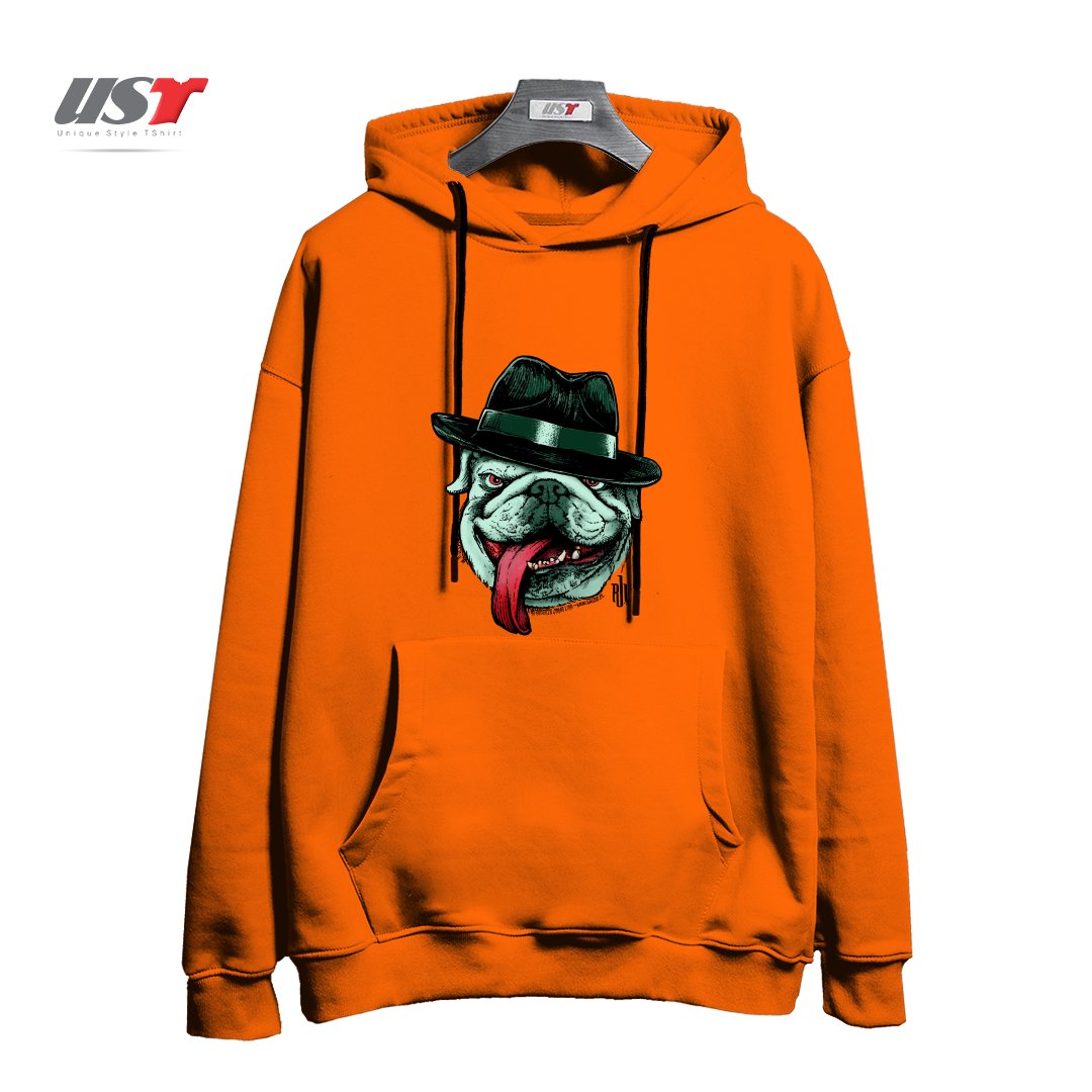 طرح WISEGUY BULLDOG هودی اورسایزرنگ نارنجی