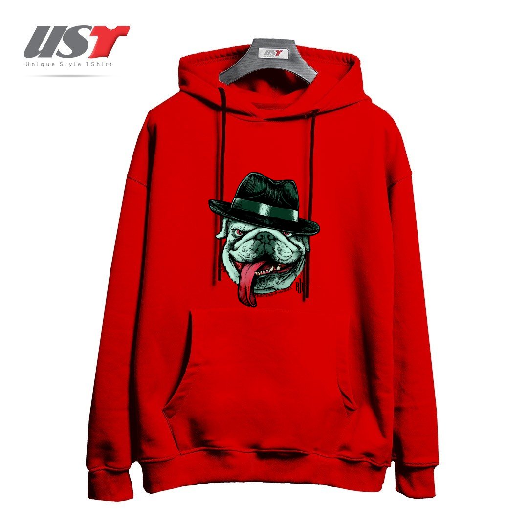 طرح WISEGUY BULLDOG هودی اورسایزرنگ قرمز