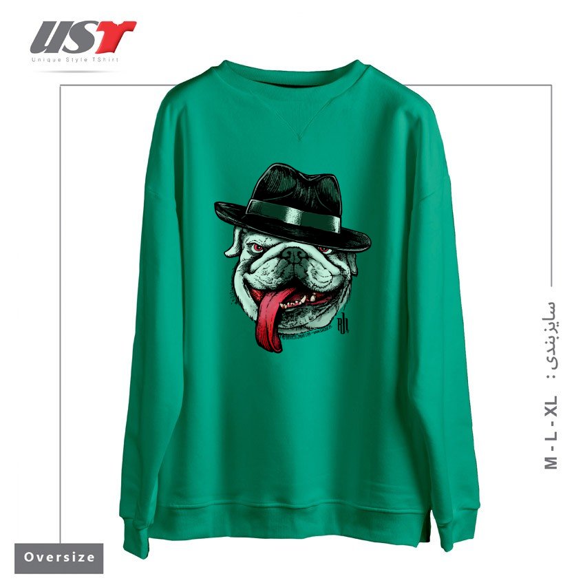 طرح WISEGUY BULLDOG سوییشرت اورسایزرنگ سبز سدری