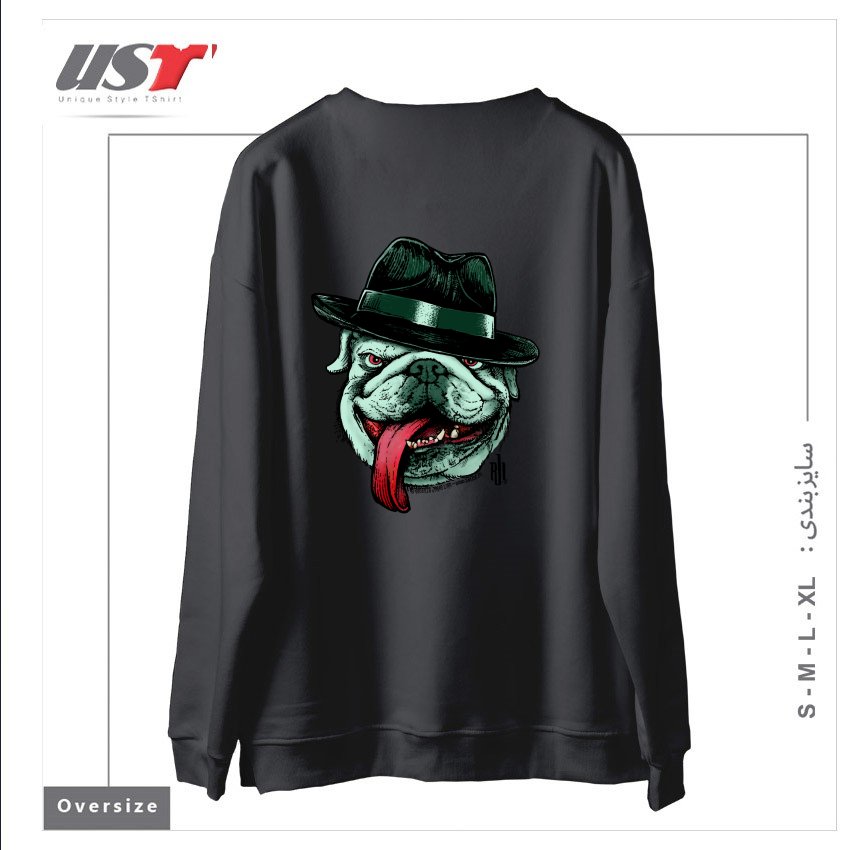 طرح WISEGUY BULLDOG سوییشرت اورسایزرنگ دودی