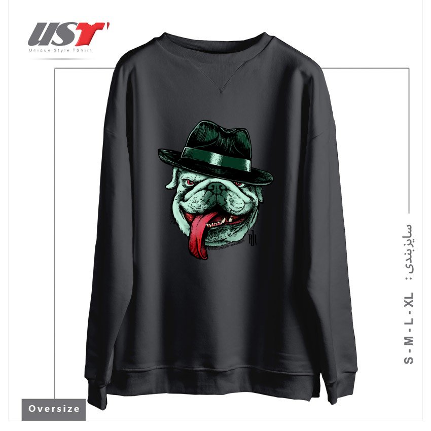 طرح WISEGUY BULLDOG سوییشرت اورسایزرنگ دودی