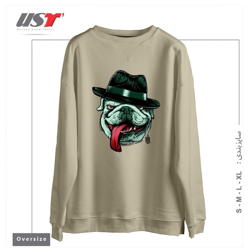 طرح WISEGUY BULLDOG سوییشرت اورسایزرنگ نخودی