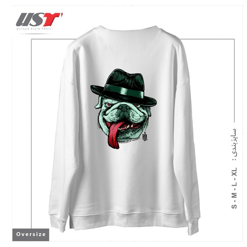 طرح WISEGUY BULLDOG سوییشرت اورسایزرنگ سفید