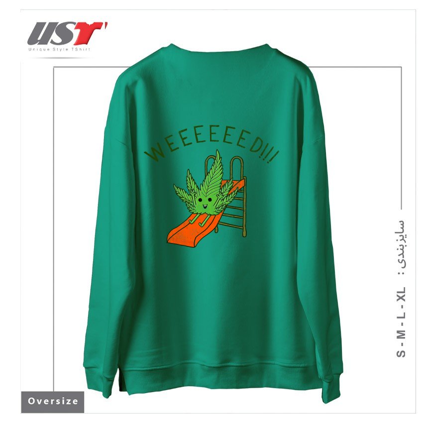 طرح WEEEEEED سوییشرت اورسایزرنگ سبز سدری