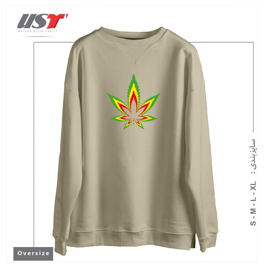 طرح WEED سوییشرت اورسایزرنگ نخودی