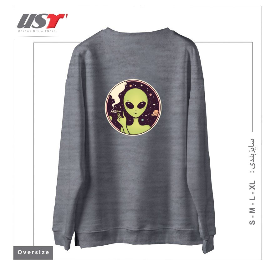 طرح TRIPPING سوییشرت اورسایزرنگ طوسی ملانژ