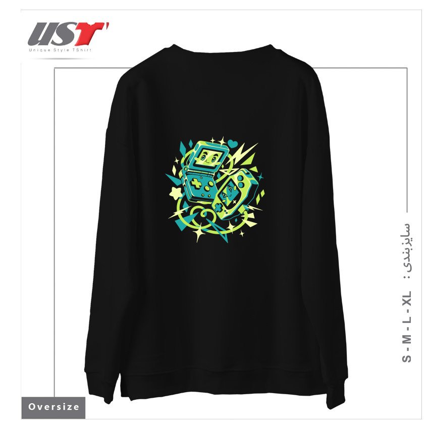 طرح ADVANCED FRIENDS سوییشرت اورسایزرنگ مشکی