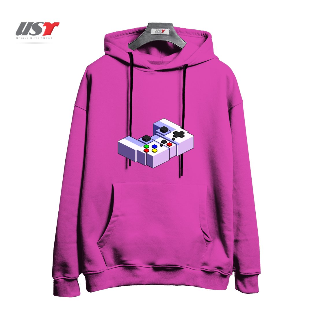 طرح GAME CONTROLLER PIXEL ART هودی اورسایزرنگ صورتی