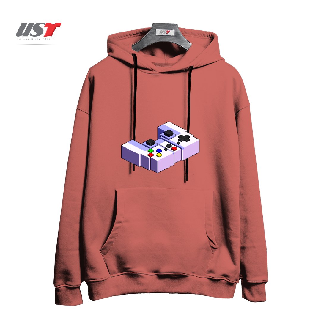 طرح GAME CONTROLLER PIXEL ART هودی اورسایزرنگ آجری