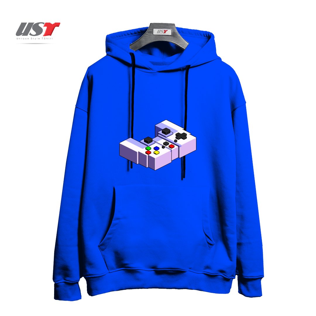 طرح GAME CONTROLLER PIXEL ART هودی اورسایزرنگ آبی شالی