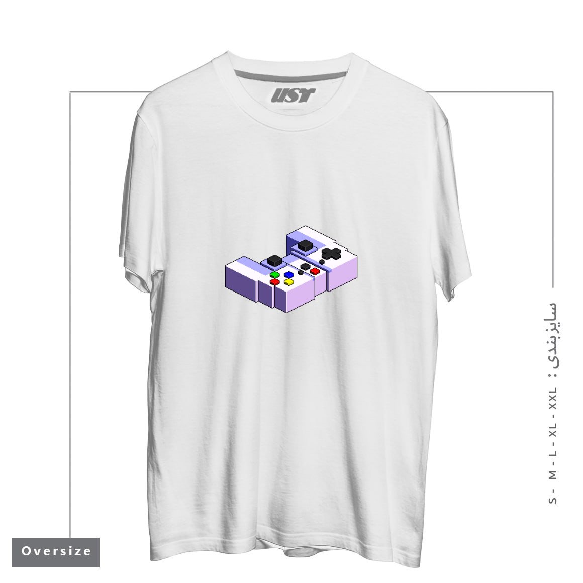 طرح GAME CONTROLLER PIXEL ART تیشرت اورسایزرنگ سفید