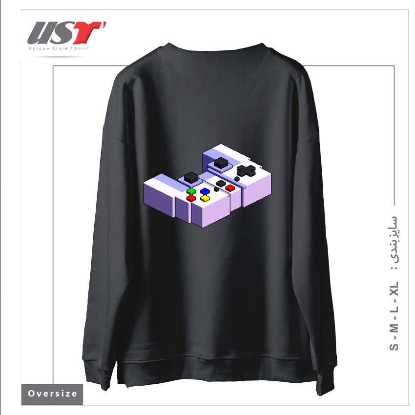 طرح GAME CONTROLLER PIXEL ART سوییشرت اورسایزرنگ دودی