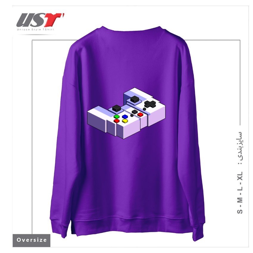 طرح GAME CONTROLLER PIXEL ART سوییشرت اورسایزرنگ بنفش