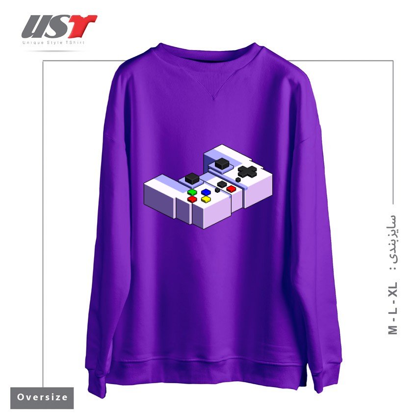 طرح GAME CONTROLLER PIXEL ART سوییشرت اورسایزرنگ بنفش
