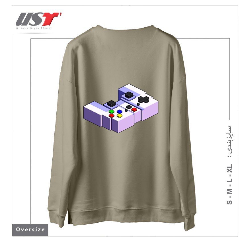 طرح GAME CONTROLLER PIXEL ART سوییشرت اورسایزرنگ نخودی