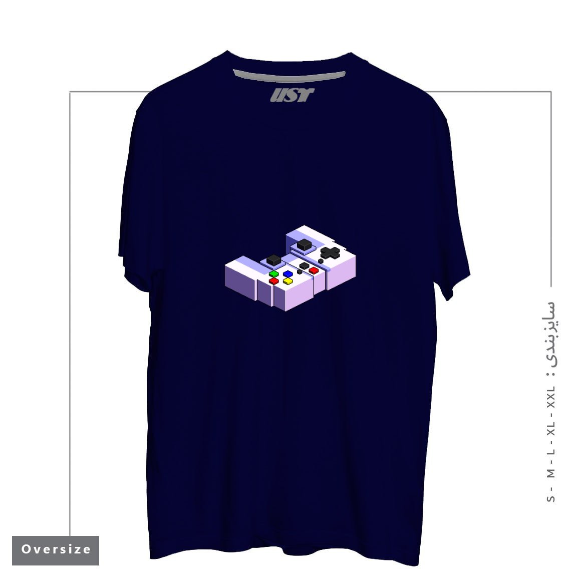 طرح GAME CONTROLLER PIXEL ART تیشرت اورسایزرنگ سرمه ای