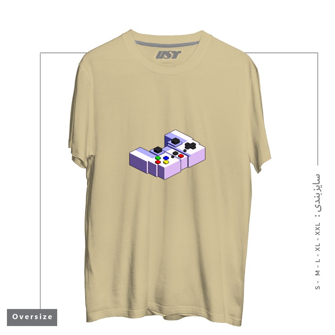 طرح GAME CONTROLLER PIXEL ART تیشرت اورسایزرنگ نخودی
