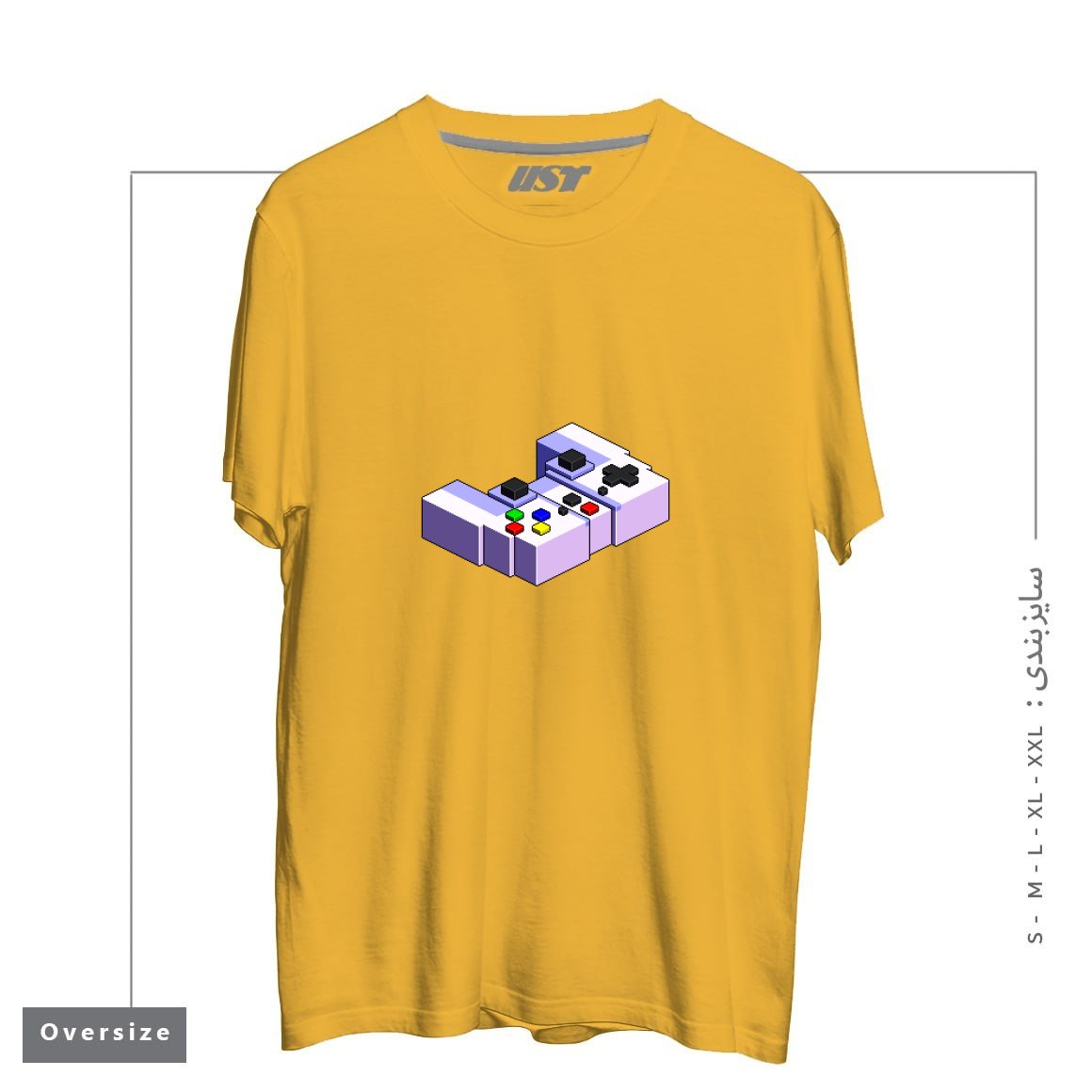 طرح GAME CONTROLLER PIXEL ART تیشرت اورسایزرنگ خردلی