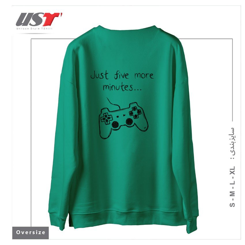 طرح FIVE MINUTES MORE سوییشرت اورسایزرنگ سبز سدری