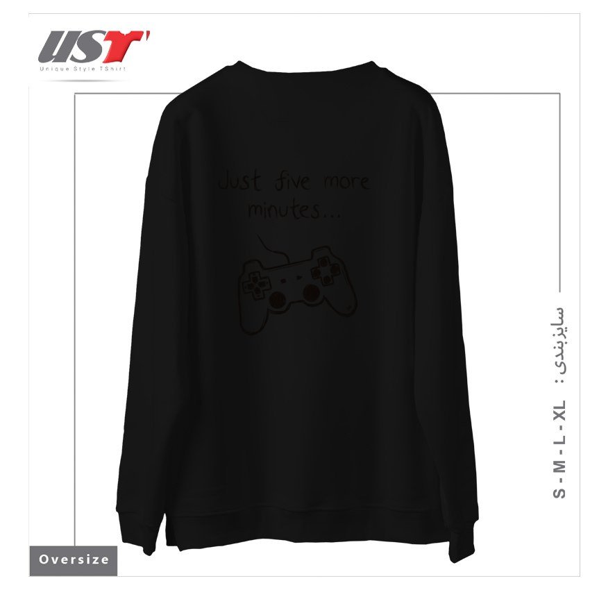 طرح FIVE MINUTES MORE سوییشرت اورسایزرنگ مشکی