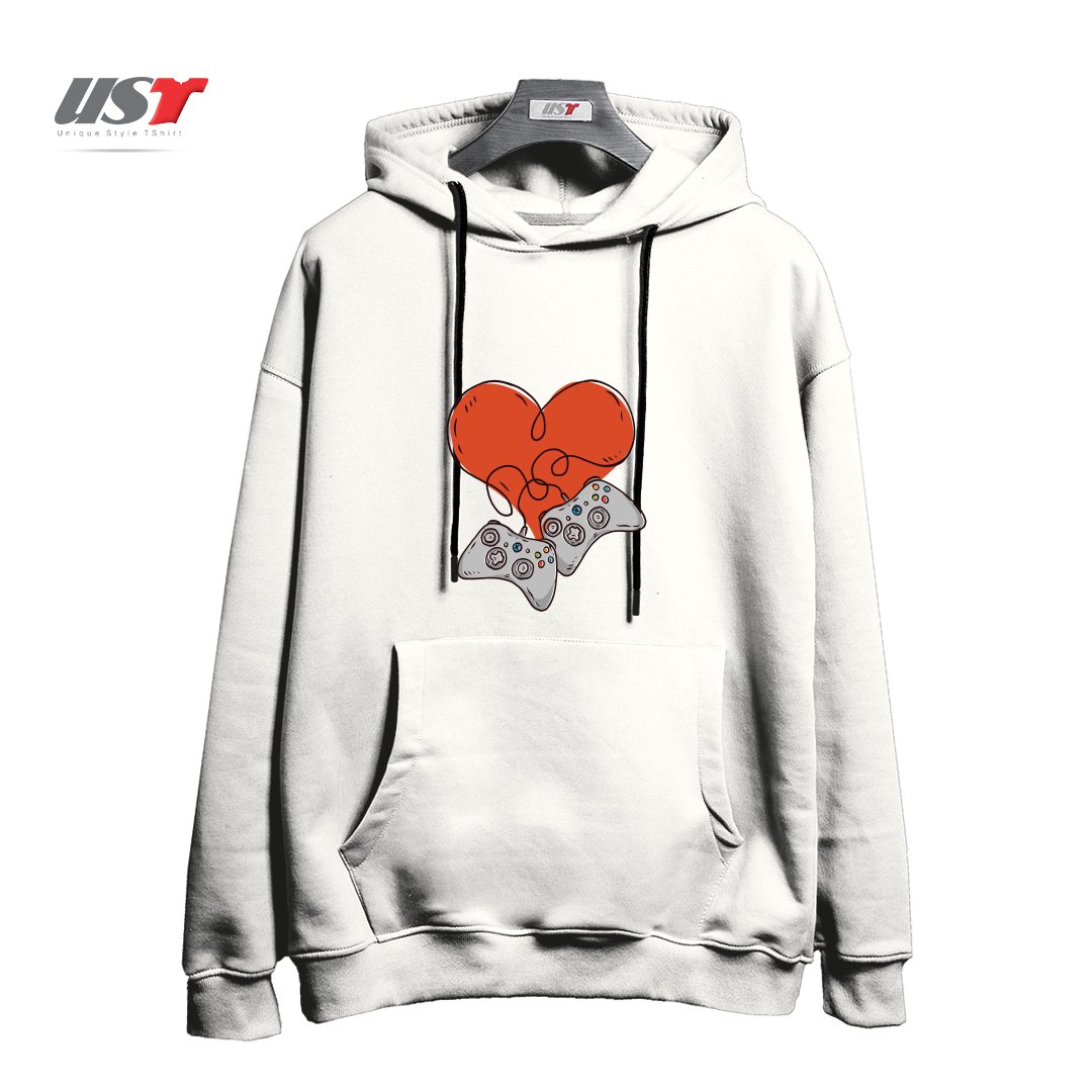 طرح GAMER LOVE هودی اورسایزرنگ سفید