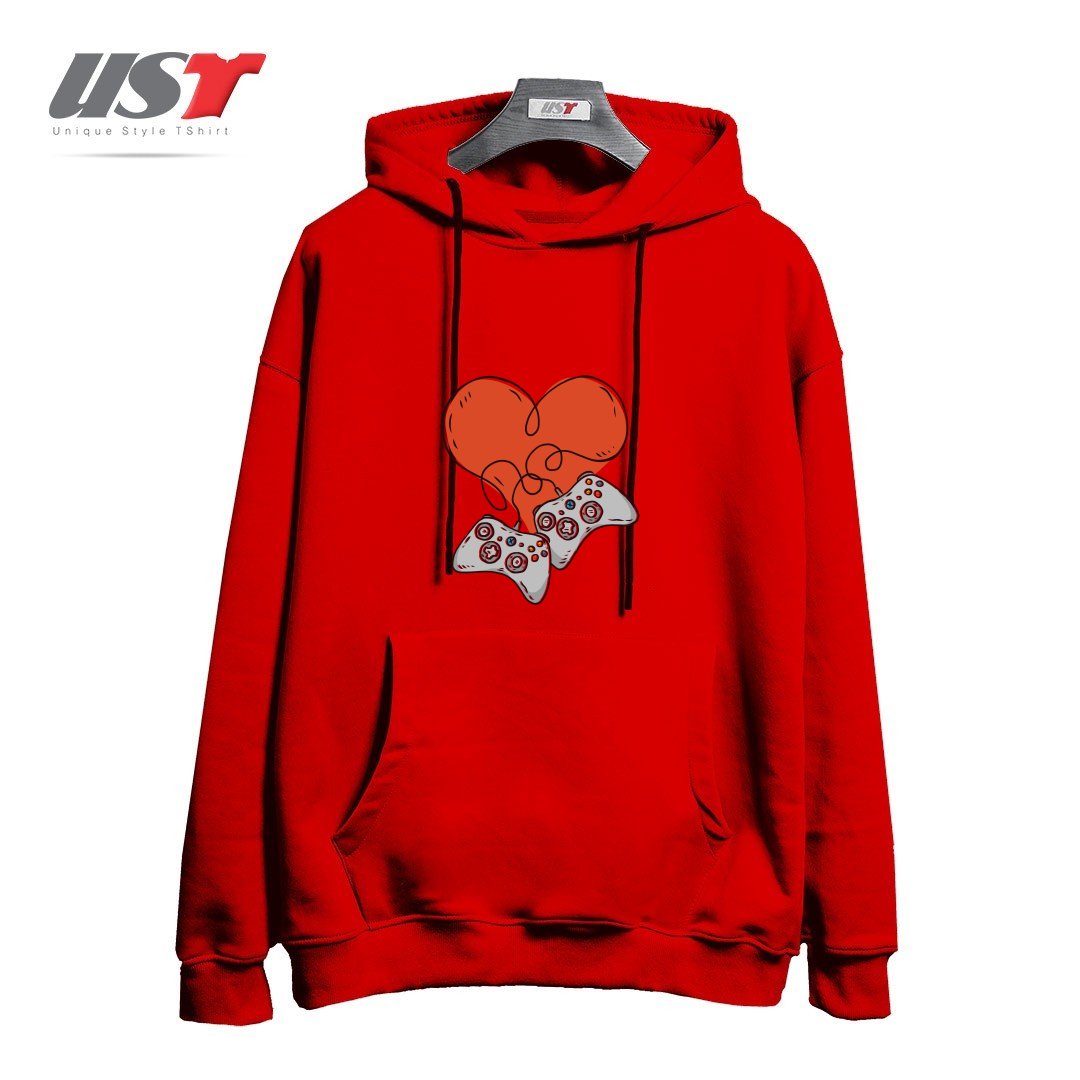 طرح GAMER LOVE هودی اورسایزرنگ قرمز