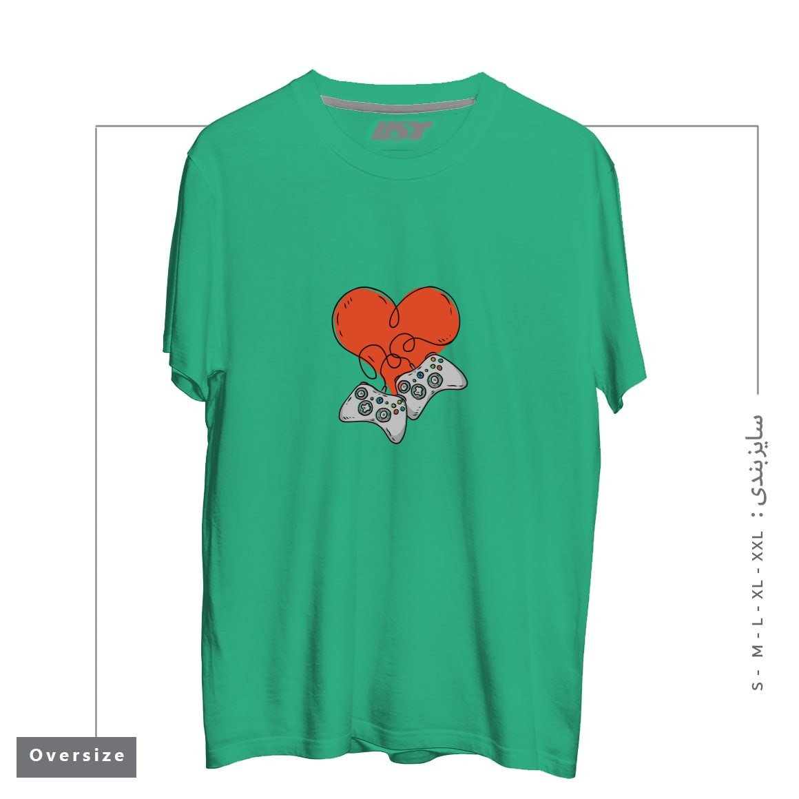 طرح GAMER LOVE تیشرت اورسایزرنگ سبز
