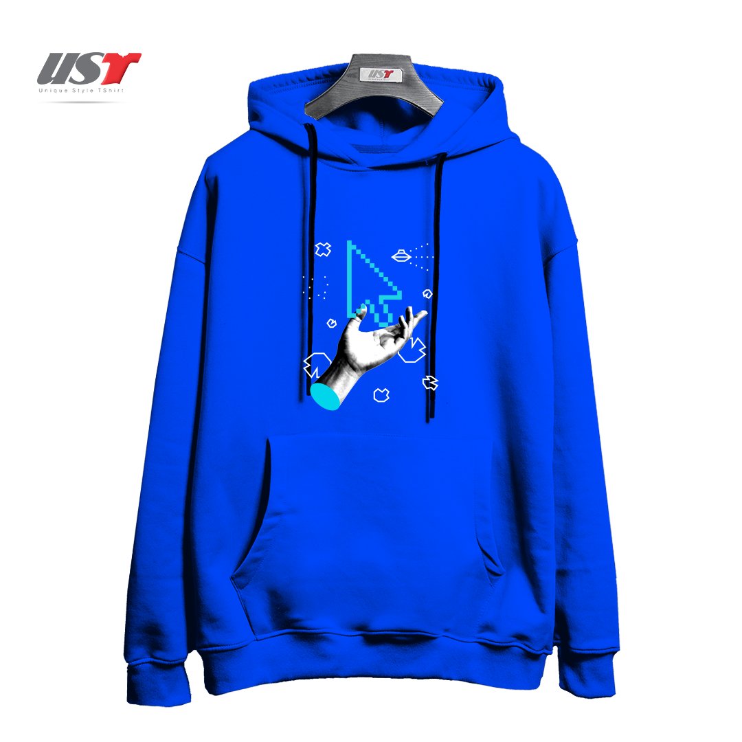 طرح THE ALMIGHTY CURSOR هودی اورسایزرنگ آبی شالی