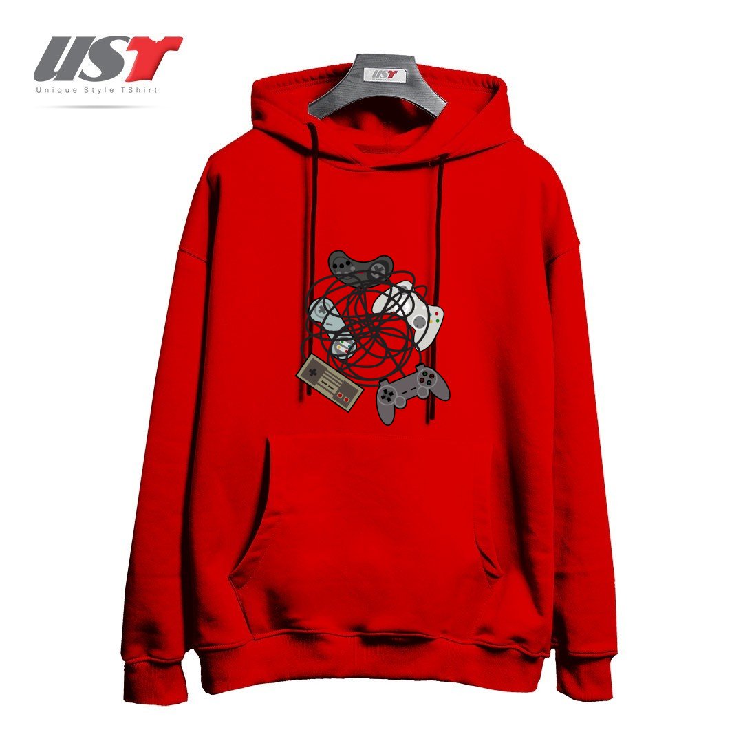 طرح TANGLED JOYSTICKS هودی اورسایزرنگ قرمز