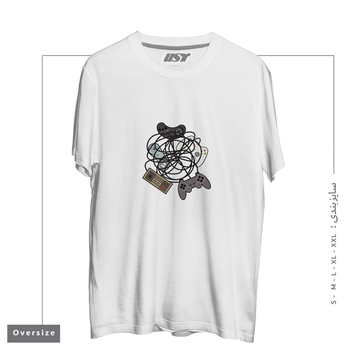 طرح TANGLED JOYSTICKS تیشرت اورسایزرنگ سفید