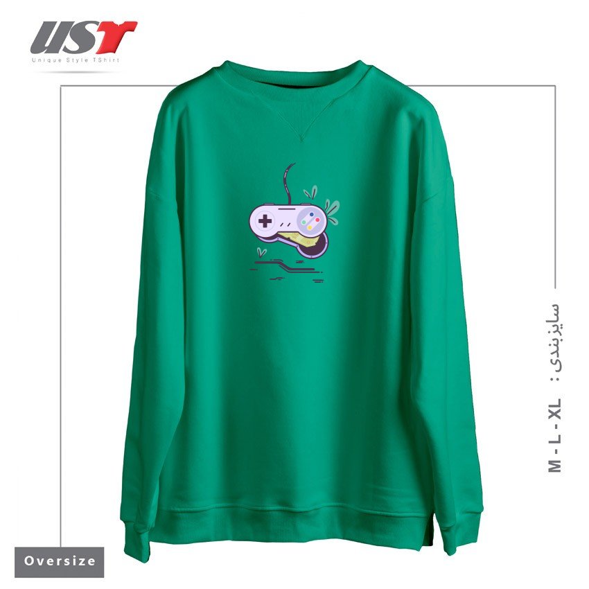 طرح SUPER GREENS ENTERTAINMENT SYSTEM سوییشرت اورسایزرنگ سبز سدری