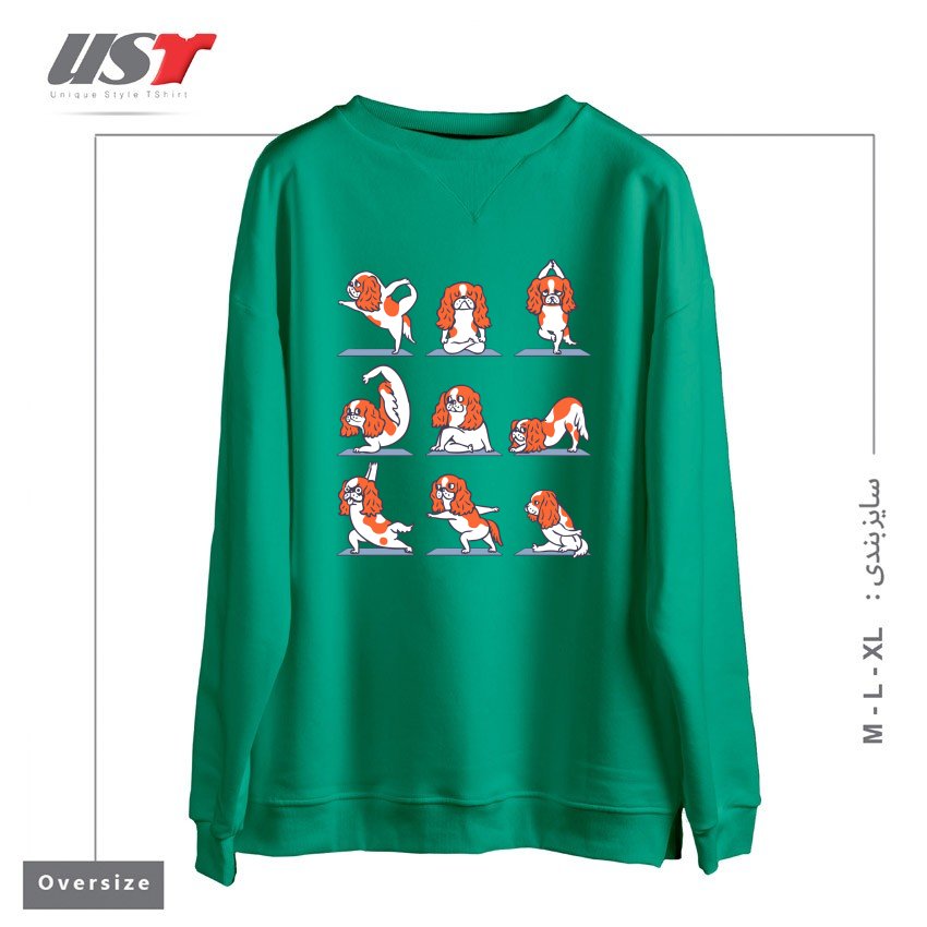 طرح CAVALIER KING CHARLES SPANIEL YOGA سوییشرت اورسایزرنگ سبز سدری