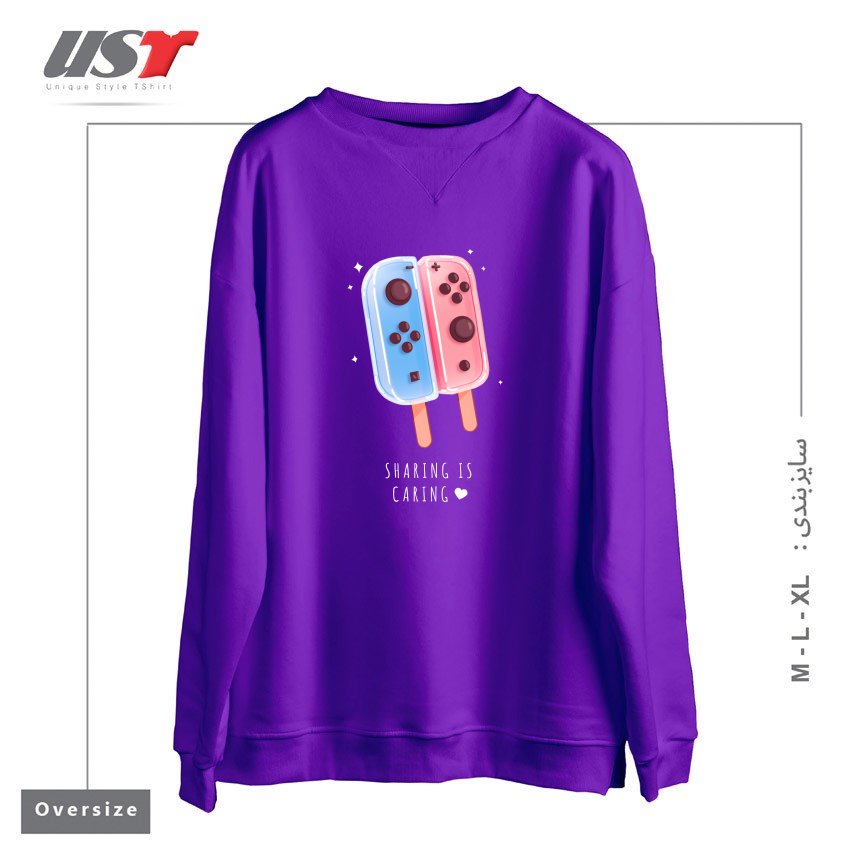 طرح SHARING IS CARING! سوییشرت اورسایزرنگ بنفش