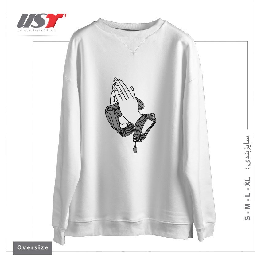 طرح PLAYING HANDS سوییشرت اورسایزرنگ سفید