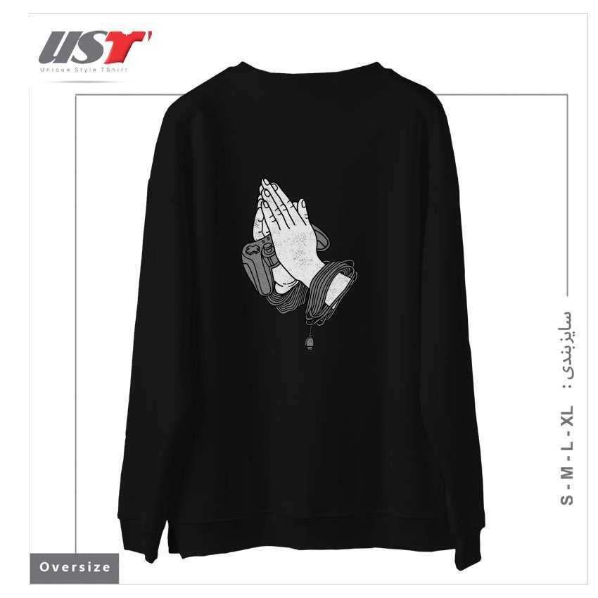 طرح PLAYING HANDS سوییشرت اورسایزرنگ مشکی