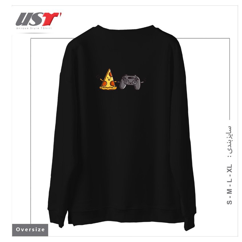 طرح PIZZA AND GAMES سوییشرت اورسایزرنگ مشکی