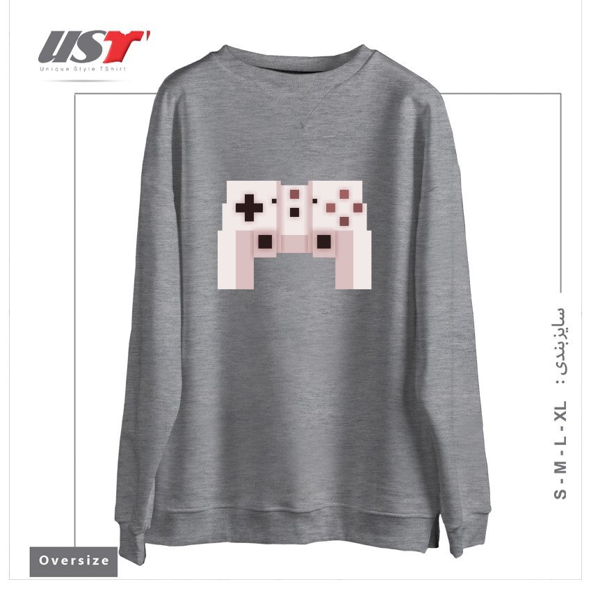 طرح PIXEL ART GAME CONTROLLER سوییشرت اورسایزرنگ طوسی ملانژ
