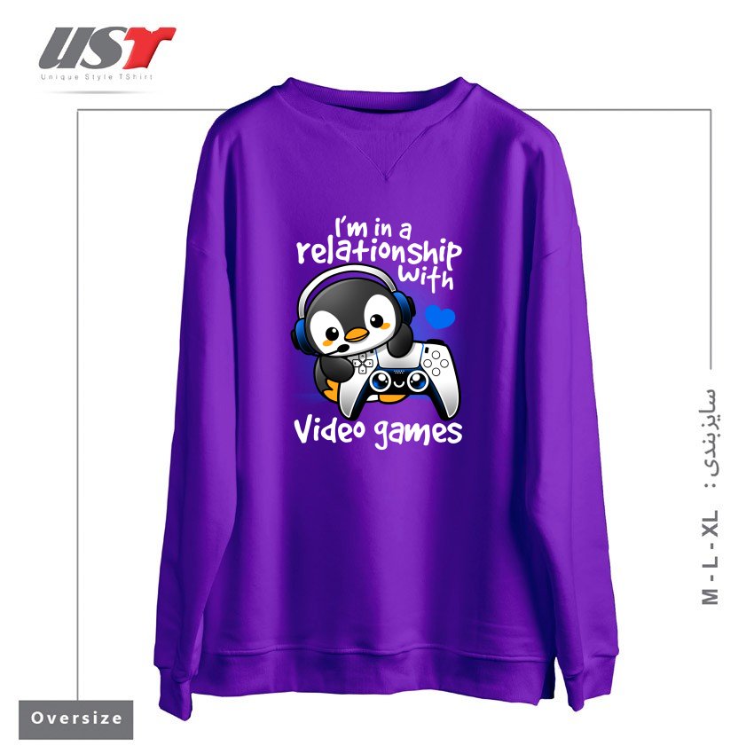 سوییشرت اورسایز طرح PENGUIN RELATIONSHIP WITH VIDEO GAMES