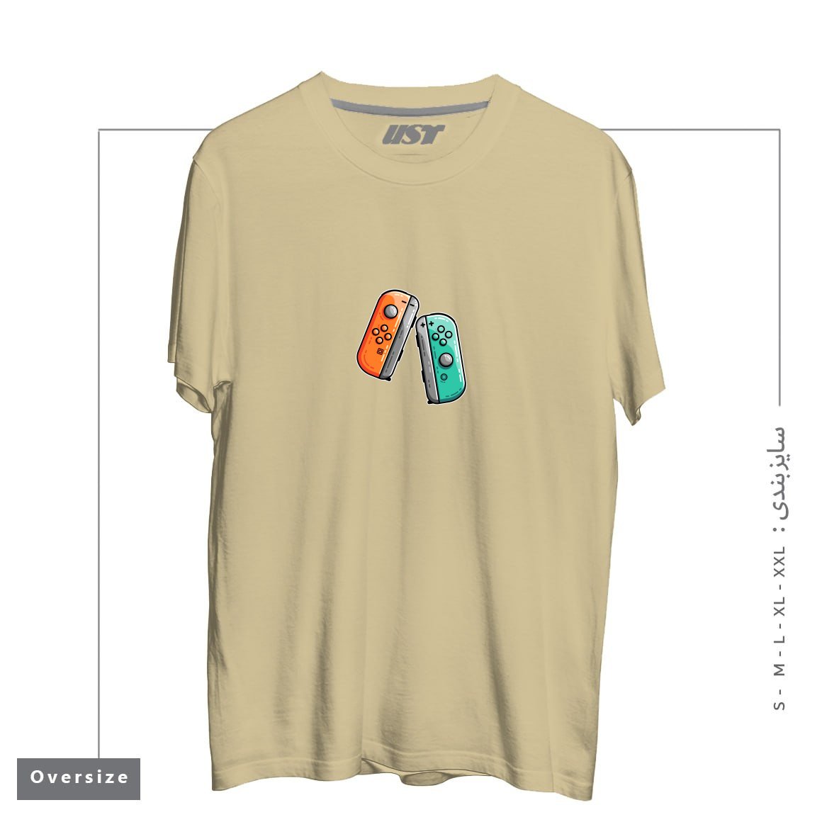 طرح GAMING CONTROLLERS تیشرت اورسایزرنگ نخودی