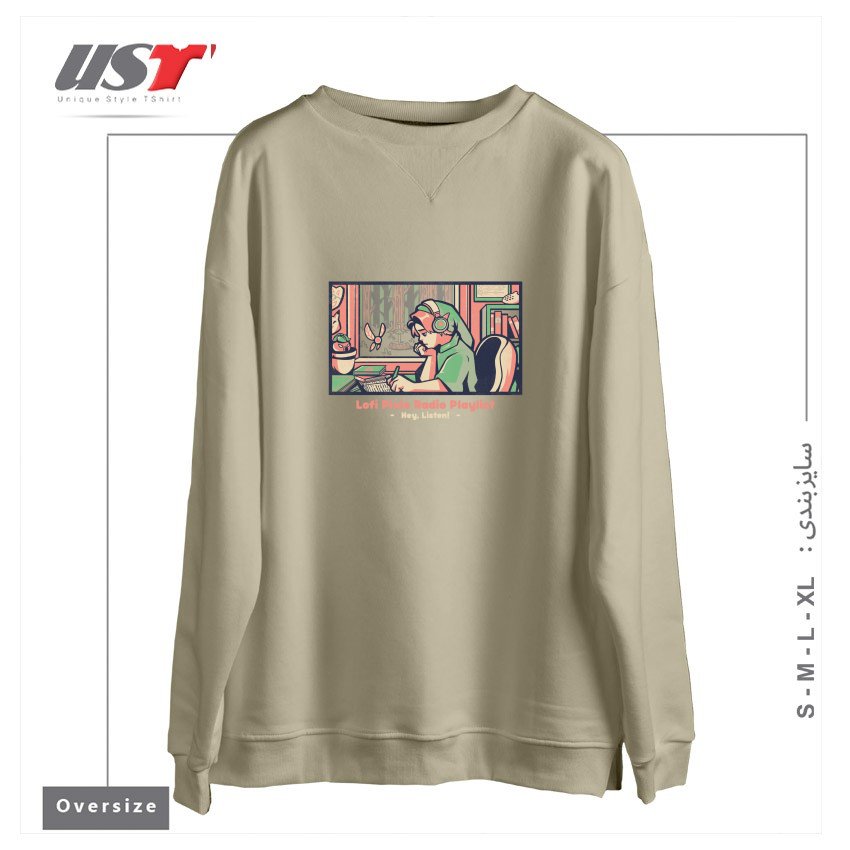 طرح LOFI PIXIE RADIO PLAYLIST - GEEK GAME MUSIC GIFT سوییشرت اورسایزرنگ نخودی