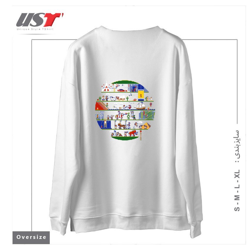 طرح 8-BIT HISTORY OF THE WORLD سوییشرت اورسایزرنگ سفید