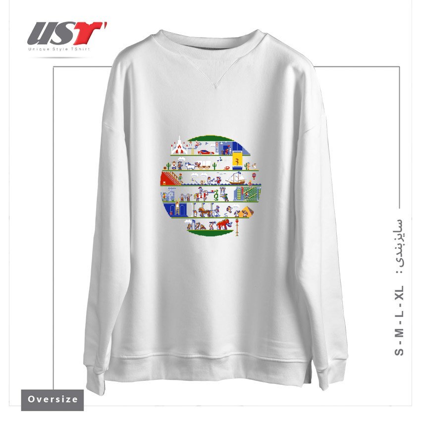 طرح 8-BIT HISTORY OF THE WORLD سوییشرت اورسایزرنگ سفید