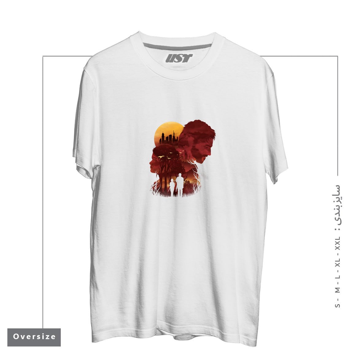 طرح THE LAST SUNSET تیشرت اورسایزرنگ سفید