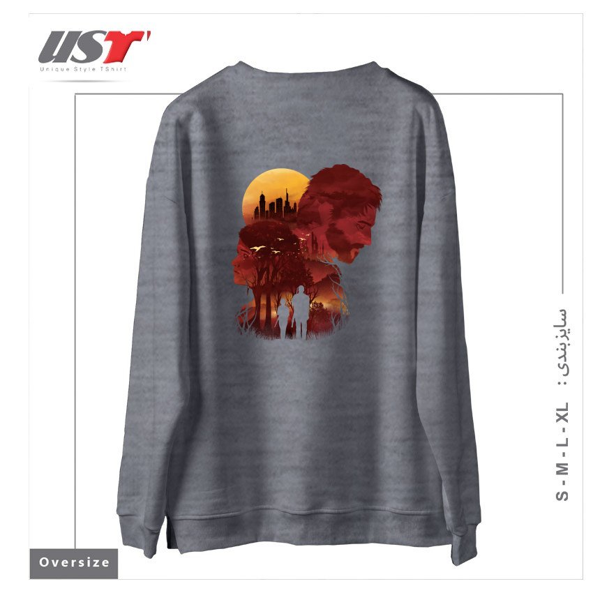 طرح THE LAST SUNSET سوییشرت اورسایزرنگ طوسی ملانژ
