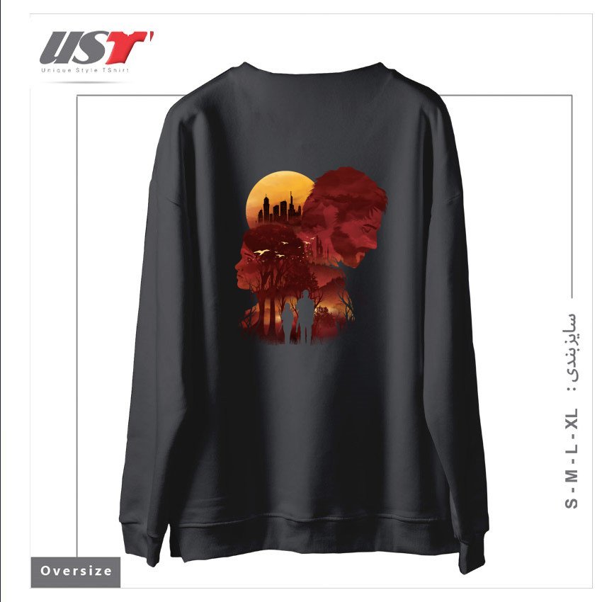 طرح THE LAST SUNSET سوییشرت اورسایزرنگ دودی