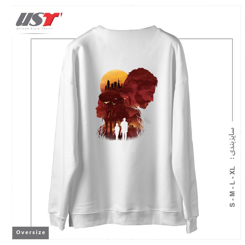 طرح THE LAST SUNSET سوییشرت اورسایزرنگ سفید
