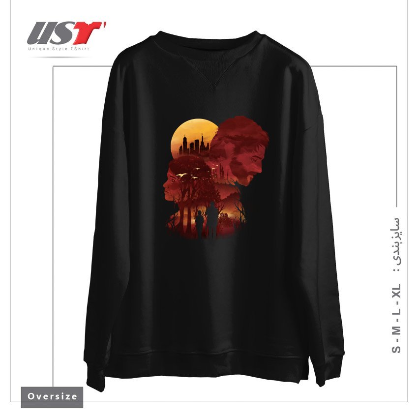 طرح THE LAST SUNSET سوییشرت اورسایزرنگ مشکی
